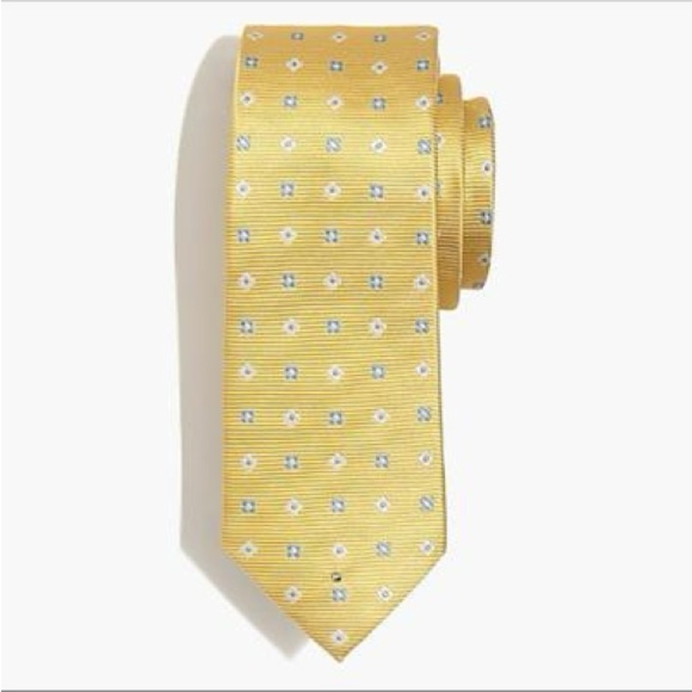 NWT J. Crew Elegant Yellow 100% Silk Tie Geometric Patterned